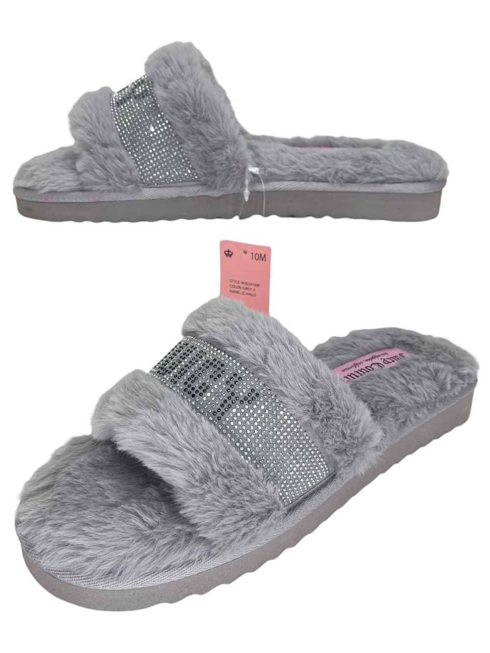 Juicy Couture Halo Grey Faux Fur Womens Sandals Size 10M